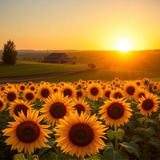 Campi di girasoli in Toscana con un casale sullo sfondo