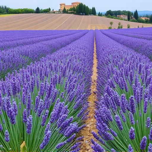 Campi di lavanda in fiore nella regione della Toscana durante il periodo estivo