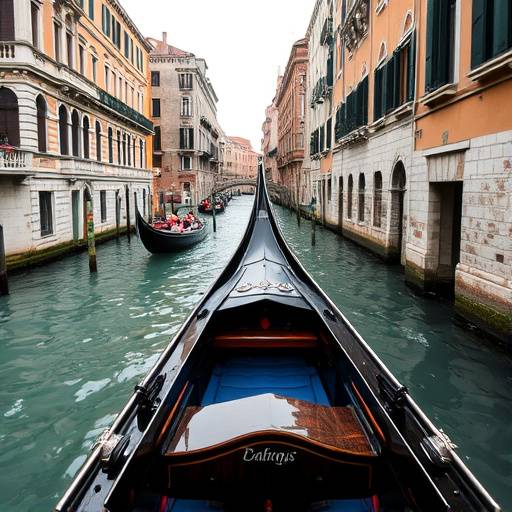 Gondola che naviga lungo il Canal Grande a Venezia, con edifici storici sullo sfondo