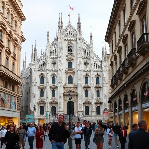 Il Duomo di Milano e la Galleria Vittorio Emanuele II, con persone che passeggiano
