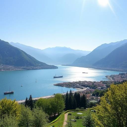 Il lago di Garda in Lombardia con montagne sullo sfondo