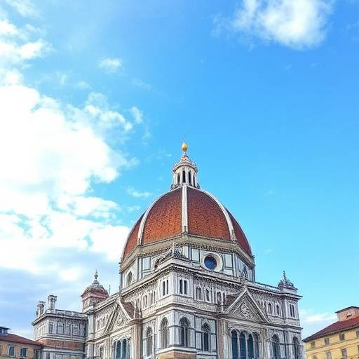 La Cattedrale di Firenze e il Battistero di San Giovanni, con il cielo azzurro e nuvole bianche