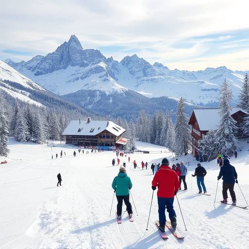 Sciatori che scendono lungo una pista innevata a Cortina d'Ampezzo con le Dolomiti sullo sfondo