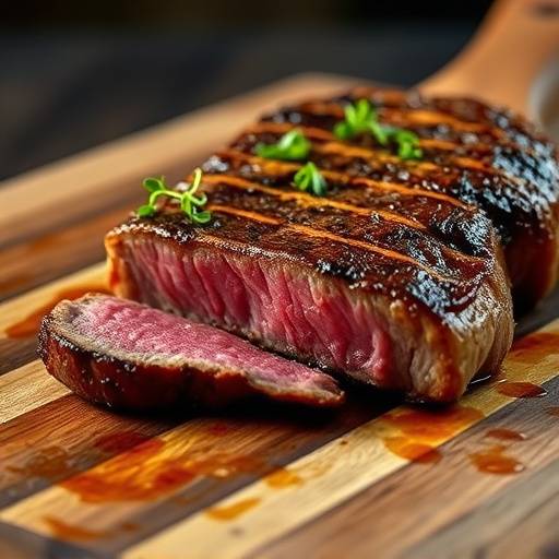 Una succulenta bistecca alla fiorentina servita su un tagliere di legno