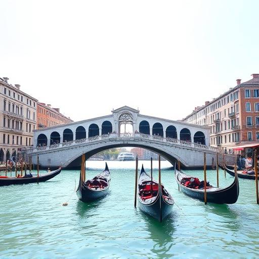 Veduta di Venezia con gondole e il Ponte di Rialto