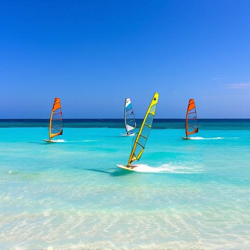 Windsurfisti che navigano nelle acque cristalline della Sardegna